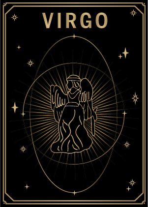 Black and gold tarot card with the zodiac sign Virgo MYA—BAY