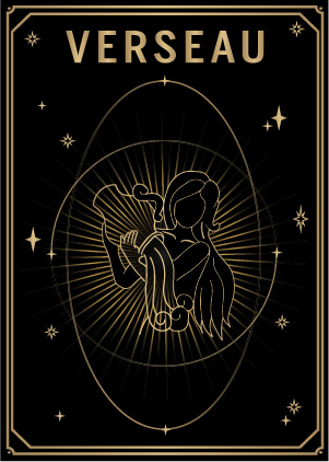 Carte noire et dorée style tarot avec le signe du zodiaque verseau MYA—BAY