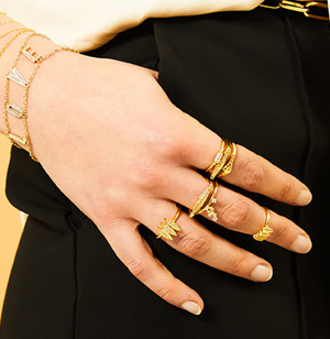 Collection bijoux Mya Bay, bracelets et bagues dorés ou argentés