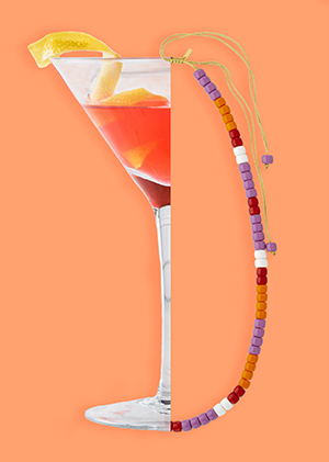 Collier et bracelet cosmo MYA BAY violet, blanc, rouge et orange en perles collection été